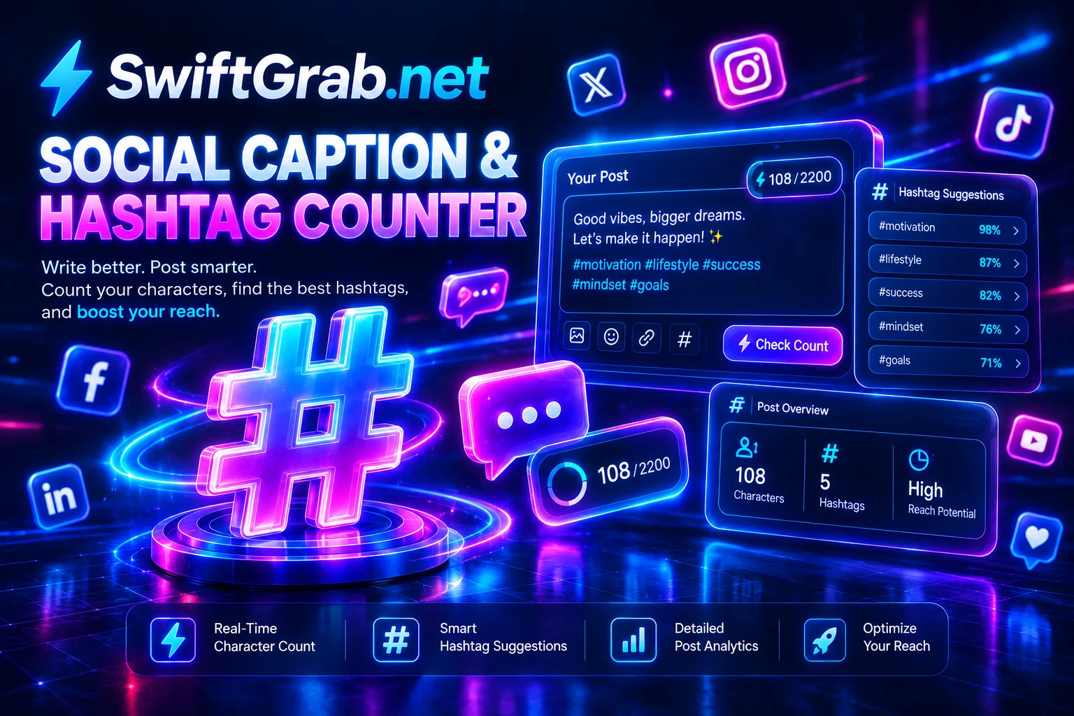 Social Caption und Hashtag Zähler